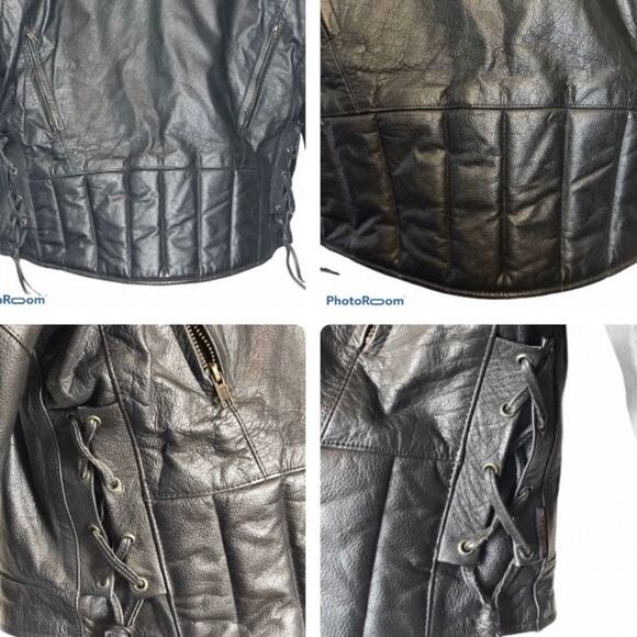 Vintage Hot Leathers Black Vented Premium Motorcycle Biker Jacket Men's size 48 - Picture 6 of 8